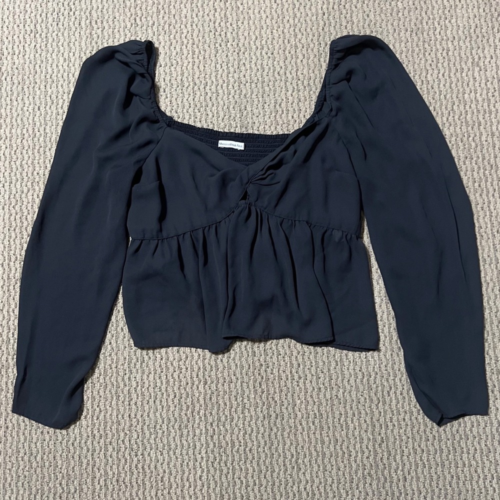 Abercrombie & Fitch Black Long Sleeve Sheer Twist-front Cut Out Top Size XL